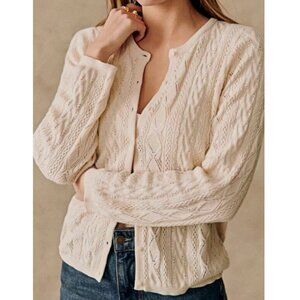 EUC Sezane Ruben Pointelle Cotton Cardigan Ecru XXL